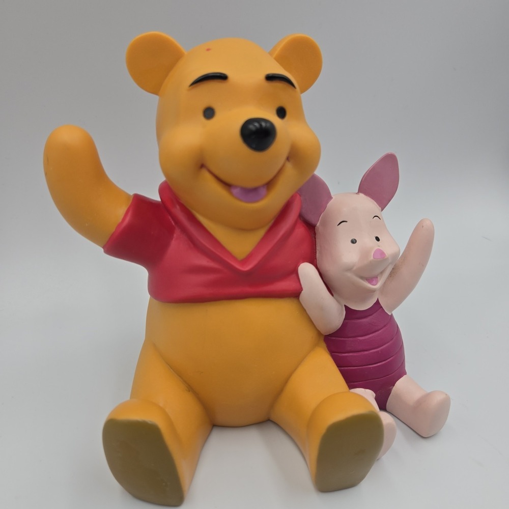 Vintage Disney Winnie The Pooh and Piglet Coin Piggy Bank Vinyl Plastic with Lid